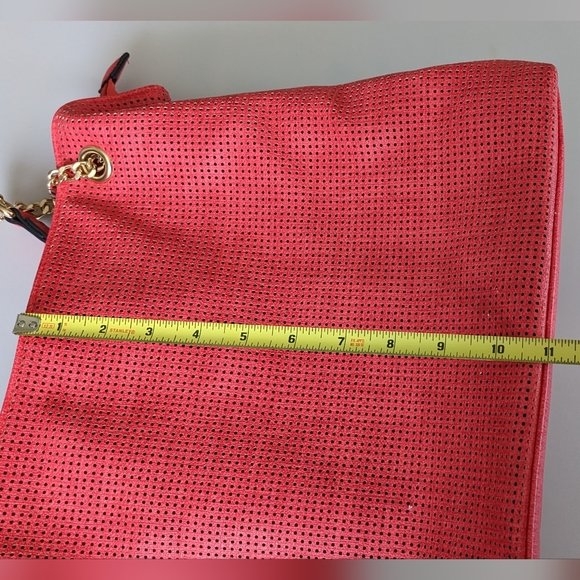 Indie3 Large Coral Red Shoulder Bag With Gold Hardware, Accent Tassel 10x15" - Picture 6 of 12